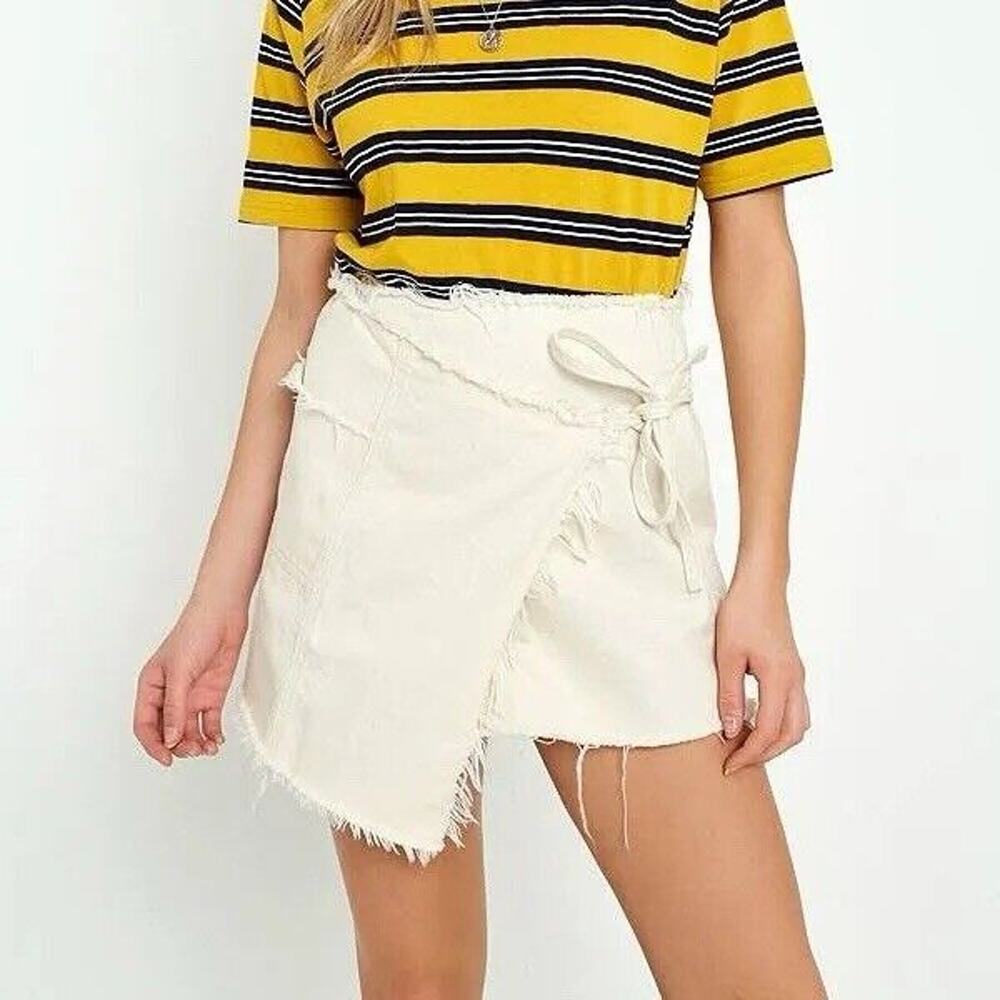 BDG Small Wrap Skirt Urban Outfitters Beige Asymmetrical Frayed Raw Hem Women’s